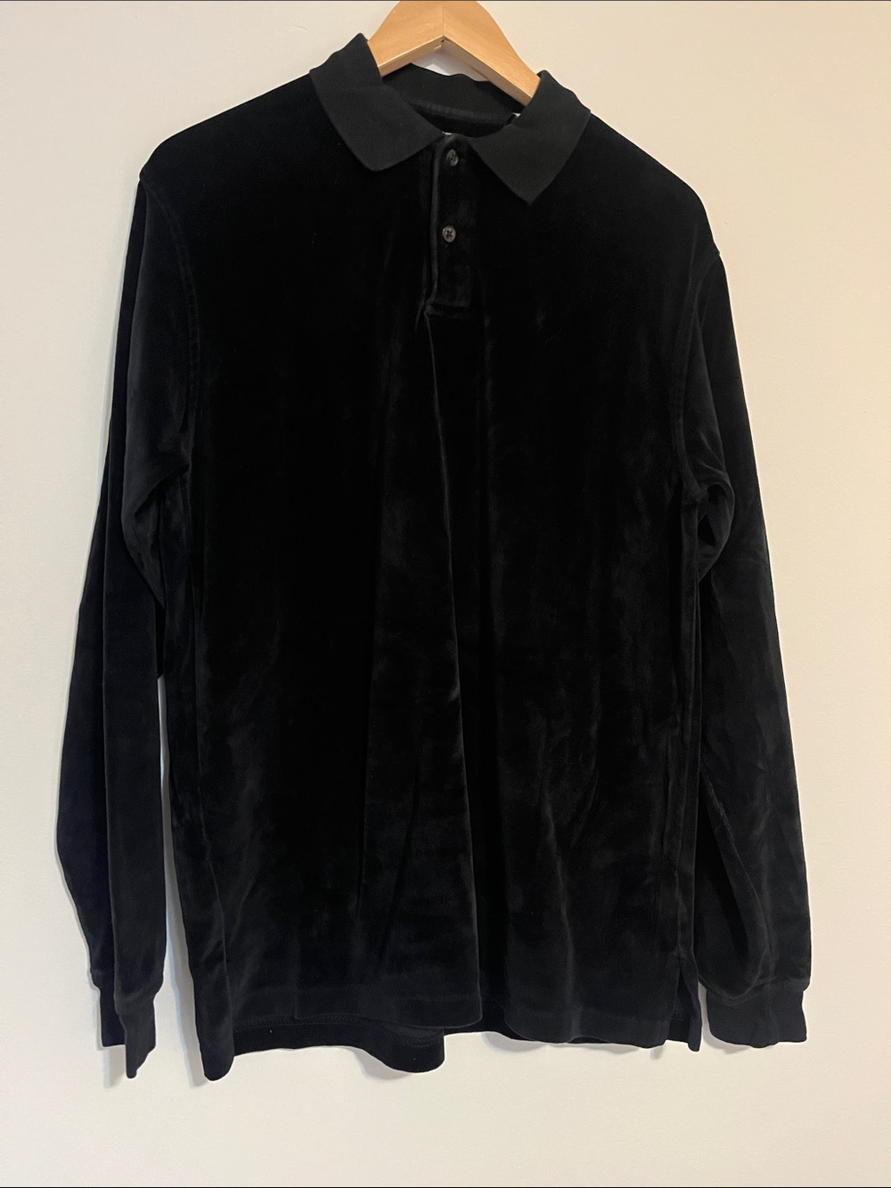 Vintage Pierre Cardin Black Velour Cotton Blend Collared Shirt Medium